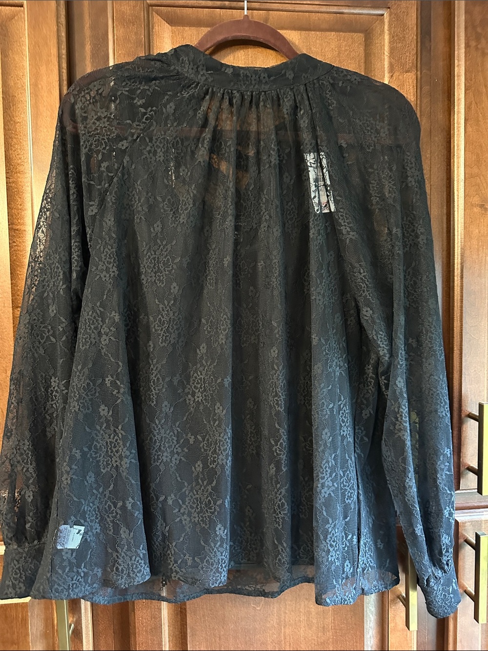 Ann Taylor Black Sheer Lace Long-Sleeve Blouse